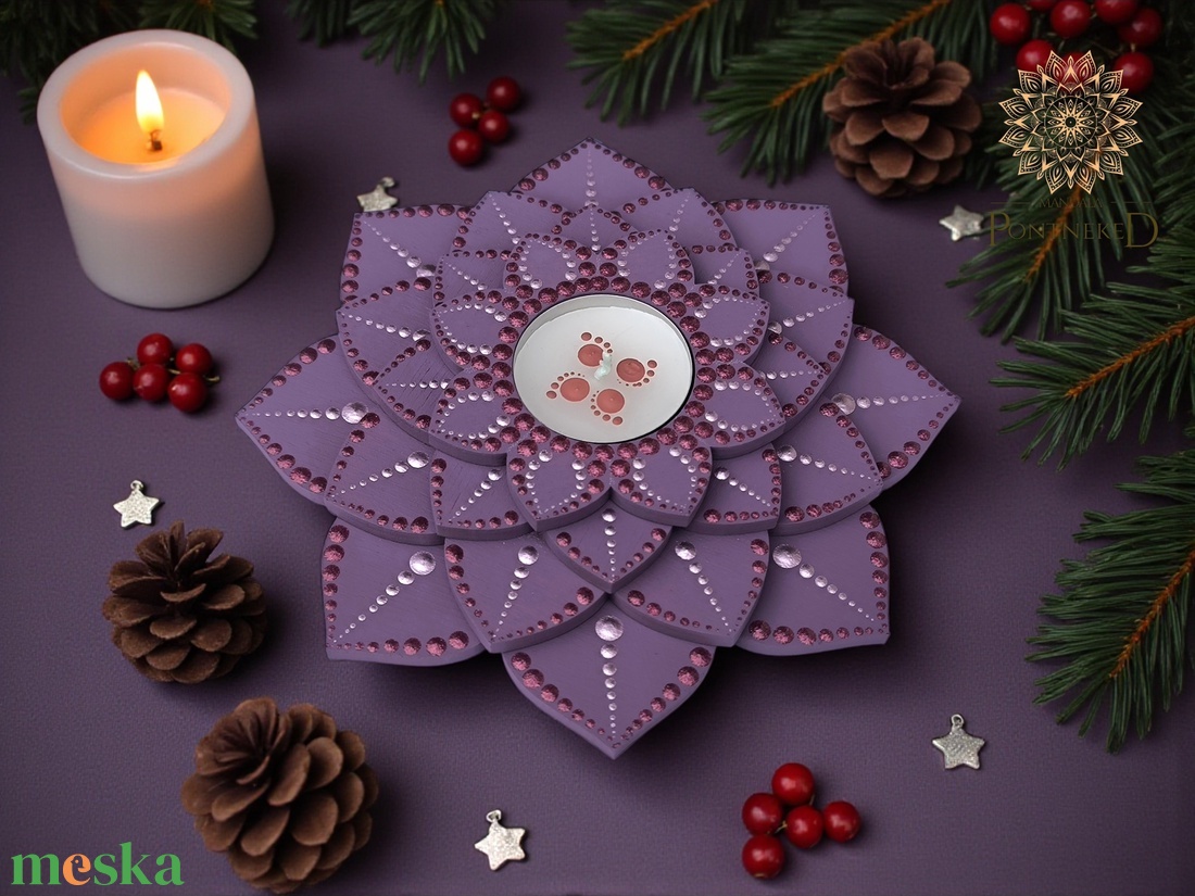 Mandala teamécses tartó / lila- koronacsakra - otthon & életmód - gyertya, illat, aroma - mécses és mécsestartó - Meska.hu