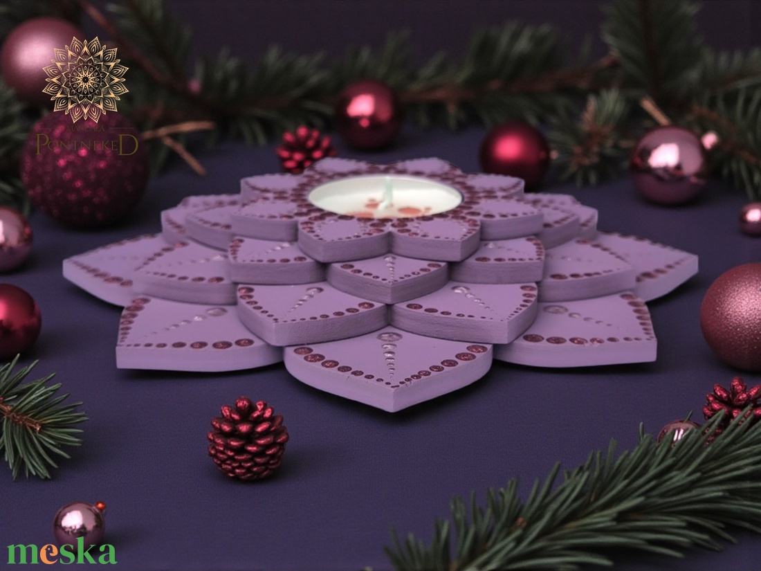 Mandala teamécses tartó / lila- koronacsakra - otthon & életmód - gyertya, illat, aroma - mécses és mécsestartó - Meska.hu