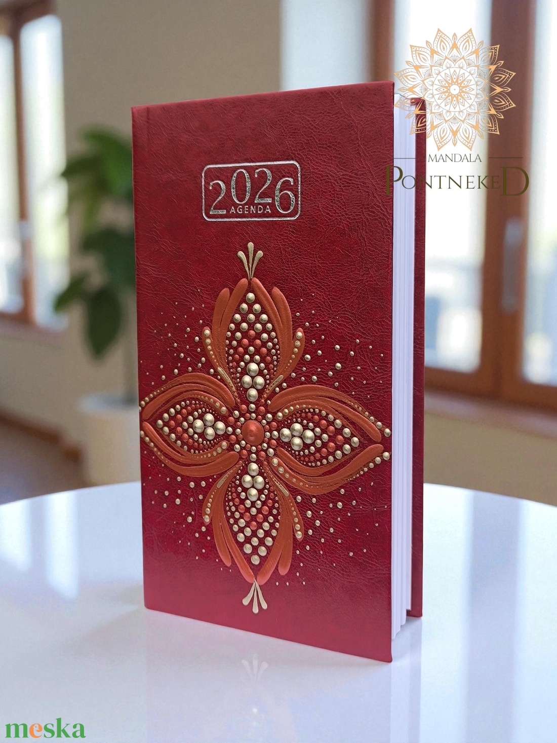 Mandala határidőnapló, bordó, 2026, kis méretű (fehérarany, vörösréz) - otthon & életmód - papír, írószer - naptár & tervező - Meska.hu