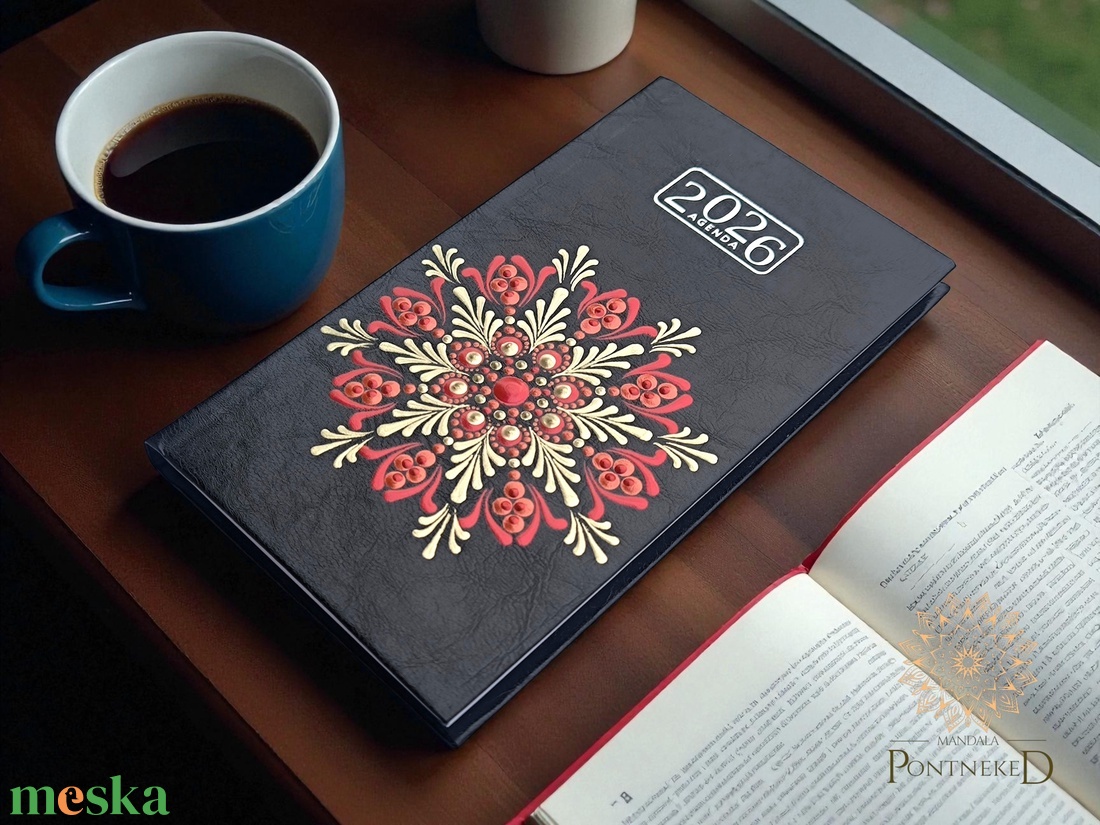 Mandala határidőnapló, fekete, 2026, kis méretű (bordó, vörösréz, fehérarany) - otthon & életmód - papír, írószer - naptár & tervező - Meska.hu