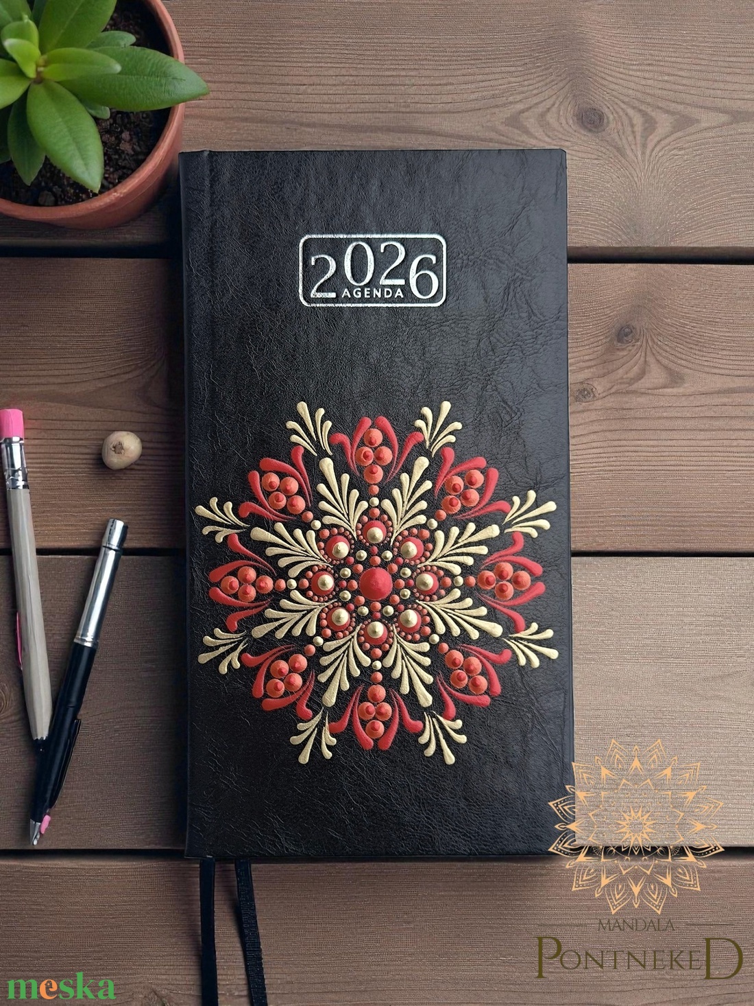 Mandala határidőnapló, fekete, 2026, kis méretű (bordó, vörösréz, fehérarany) - otthon & életmód - papír, írószer - naptár & tervező - Meska.hu