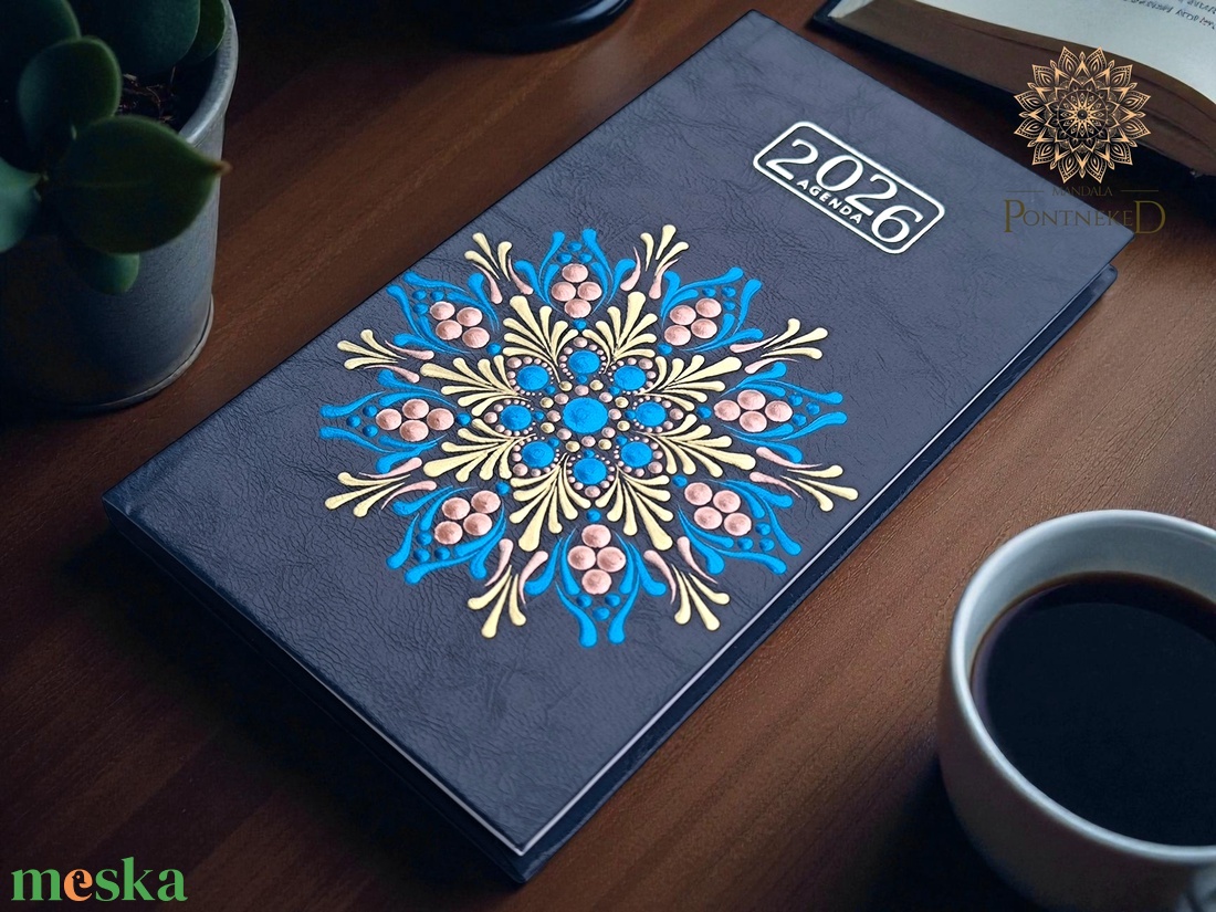 Mandala határidőnapló 2026, kis méretű, kék (kék, rózsarany, fehérarany) - otthon & életmód - papír, írószer - naptár & tervező - Meska.hu