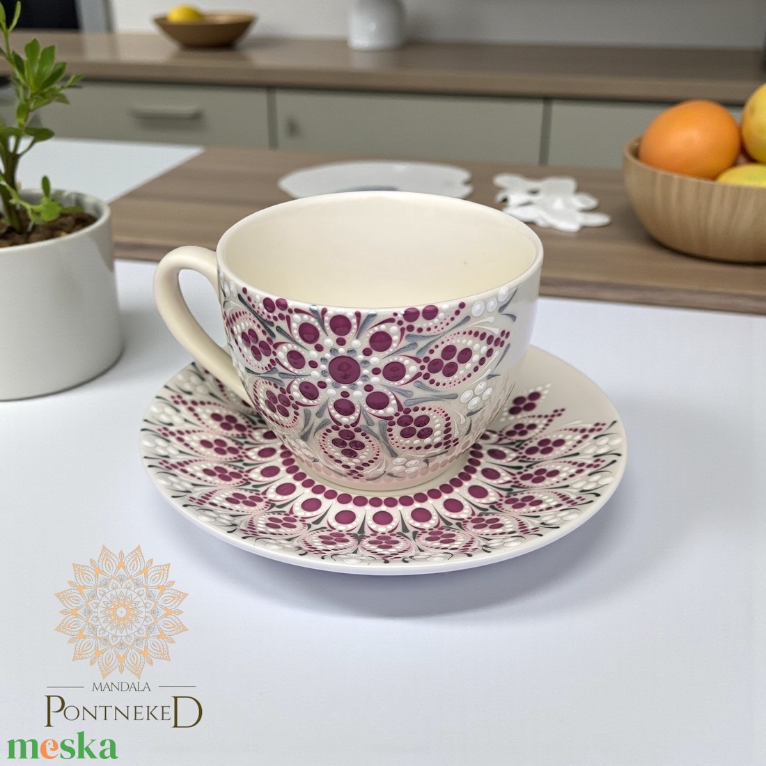 Mandalamintás cappuccinós szett, Grabovaj számokkal (Teremtőhöz fordulás- Minden lehetséges) - otthon & életmód - konyhafelszerelés, tálalás - tálalás - bögre & csésze - Meska.hu