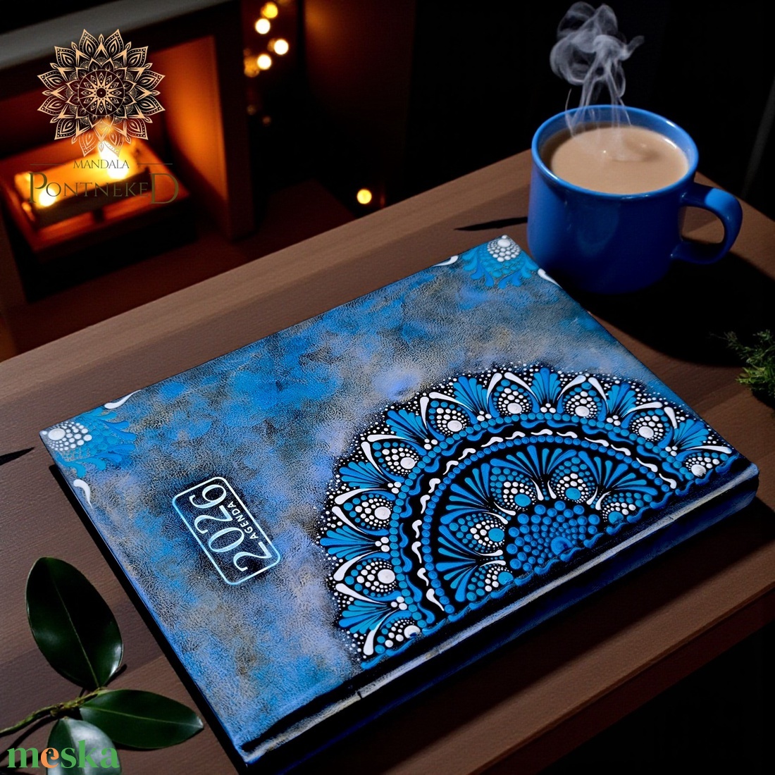 Nagy méretű, fekete (A/5) 2026-os mandala határidőnapló (világoskék, - kék és gyöngyházfehér-metál) - otthon & életmód - papír, írószer - naptár & tervező - Meska.hu