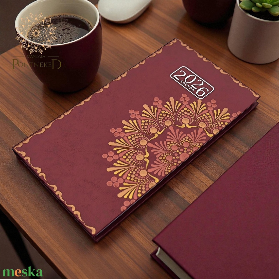 Mandala határidőnapló 2026, kisméretű, heti beosztású (bordó) - otthon & életmód - papír, írószer - naptár & tervező - Meska.hu