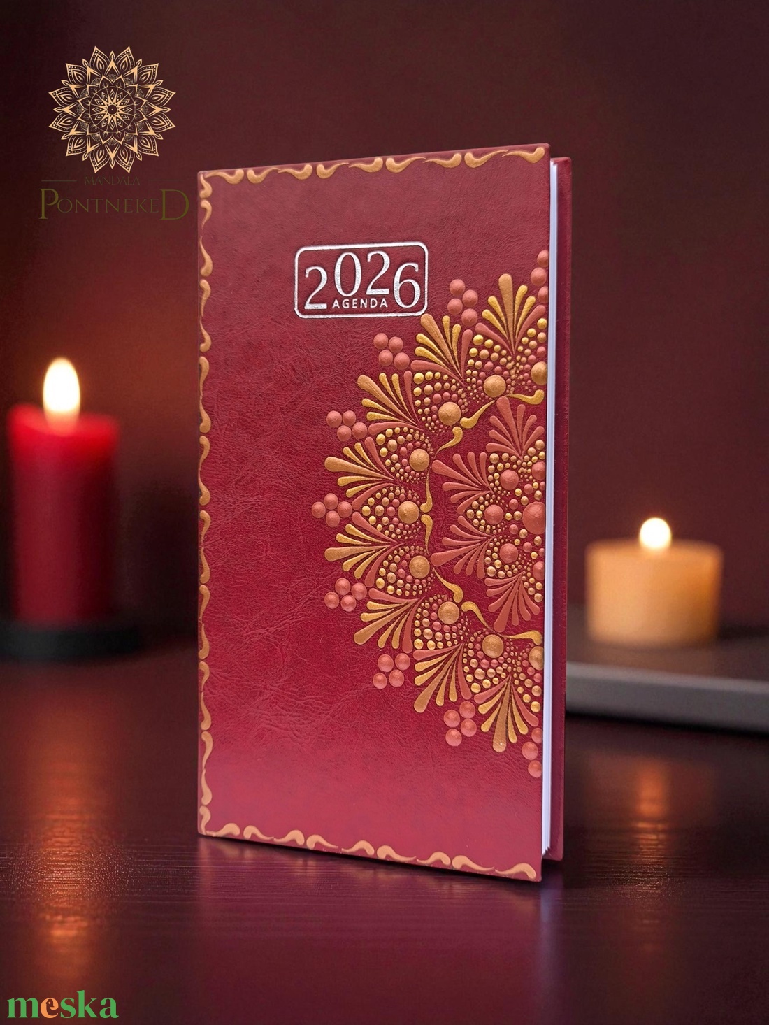 Mandala határidőnapló 2026, kisméretű, heti beosztású (bordó) - otthon & életmód - papír, írószer - naptár & tervező - Meska.hu