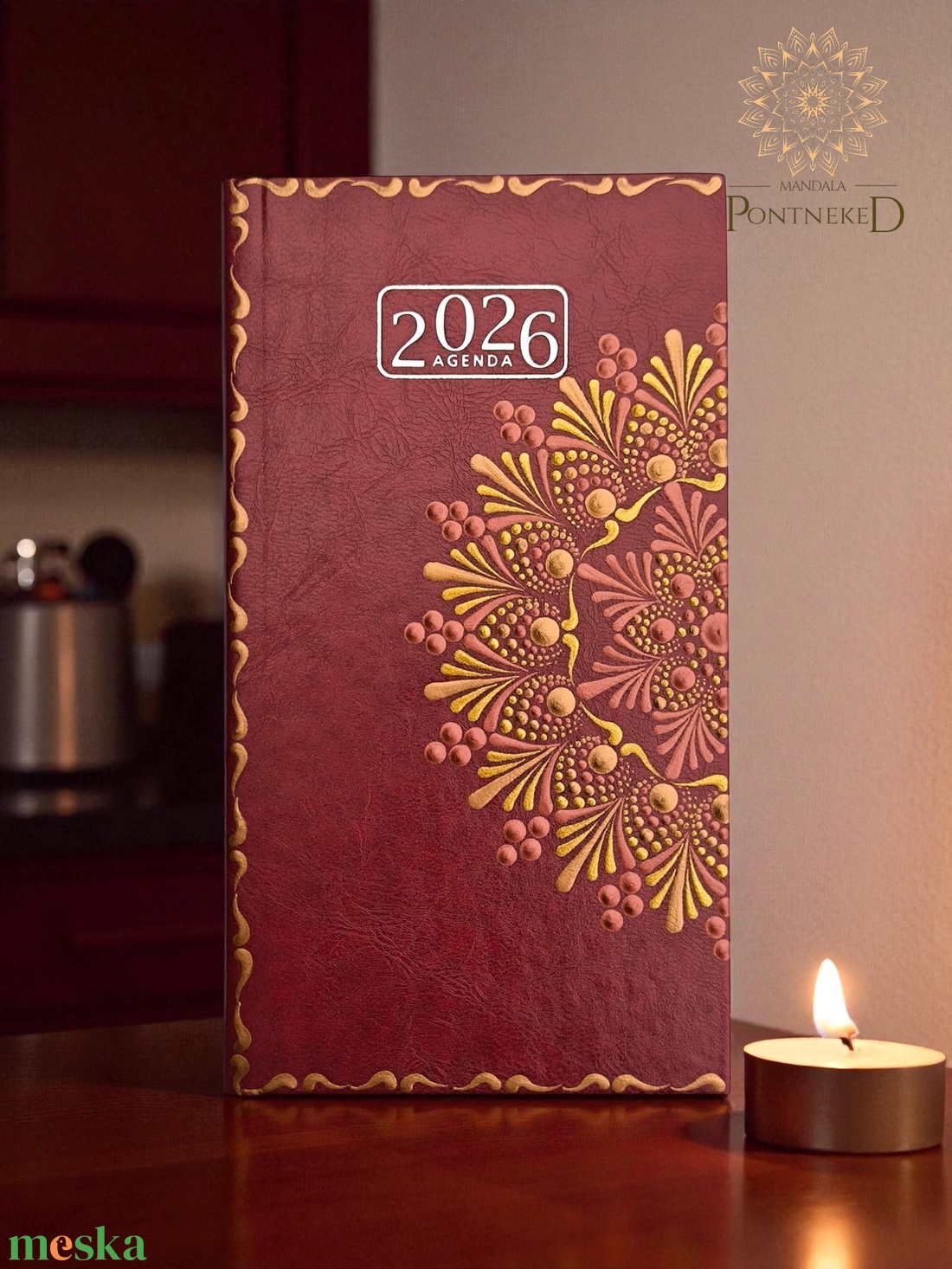 Mandala határidőnapló 2026, kisméretű, heti beosztású (bordó) - otthon & életmód - papír, írószer - naptár & tervező - Meska.hu