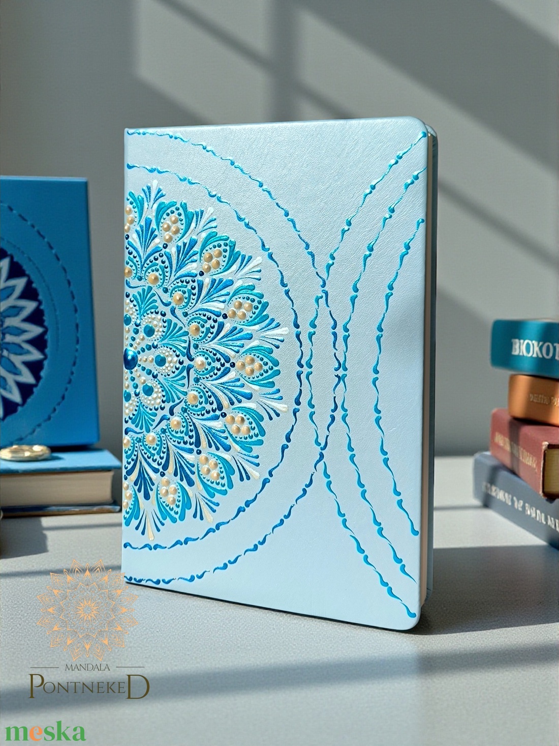 Világoskék  mandala notesz (A/5, kemény fedeles) - otthon & életmód - papír, írószer - jegyzetfüzet & napló - Meska.hu