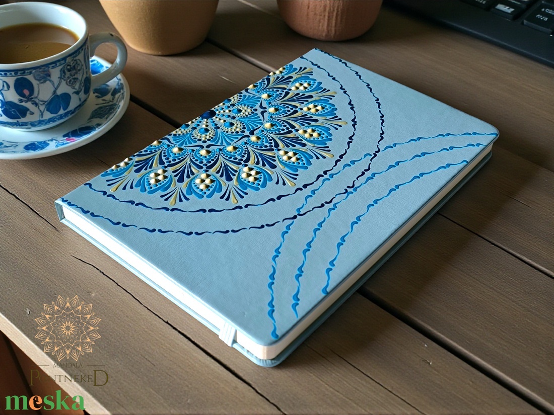 Világoskék  mandala notesz (A/5, kemény fedeles) - otthon & életmód - papír, írószer - jegyzetfüzet & napló - Meska.hu