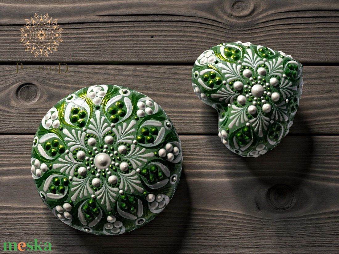 Zöld mandalakő és mandalaszív szett (szívcsakra) - esküvő - dekoráció - asztaldísz - Meska.hu