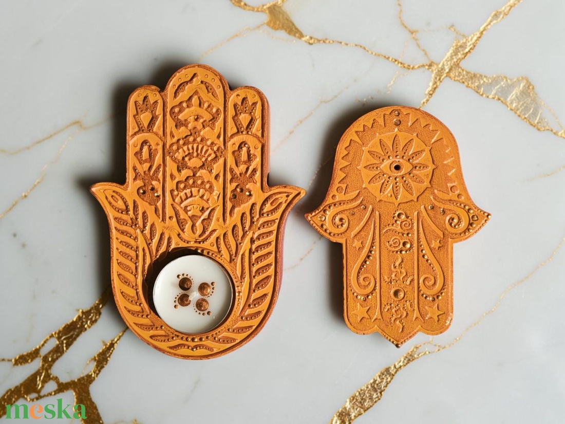 Hamsa kéz füstölő és mécsestartó szett - otthon & életmód - dekoráció - spiritualitás - füstölő és füstölőtartó - Meska.hu