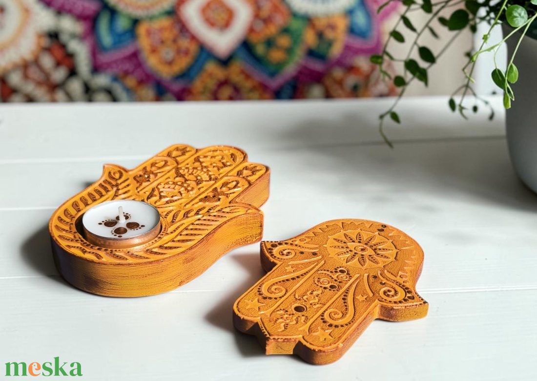 Hamsa kéz füstölő és mécsestartó szett - otthon & életmód - dekoráció - spiritualitás - füstölő és füstölőtartó - Meska.hu