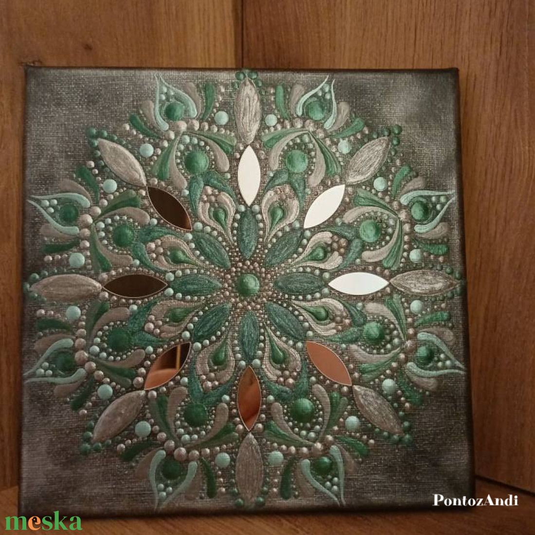 Smaragdvirág tükrös mandala - művészet - festmény - akril - Meska.hu