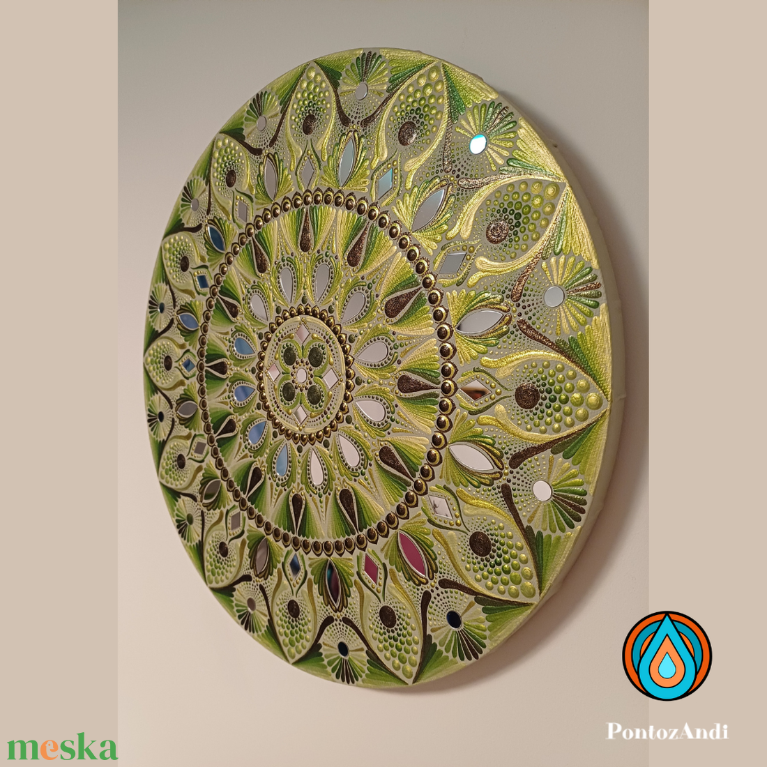 Aranyló harmónia mandala tükrökkel - művészet - festmény - akril - Meska.hu