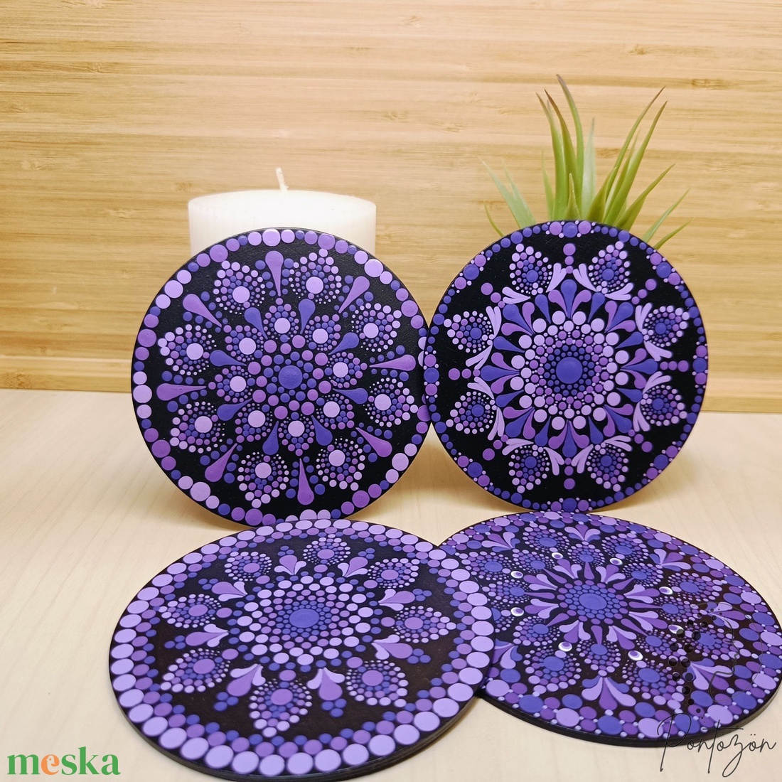 Lila pontozott poháralátét szett (4 db) - egyedi megrendelésre készült  - otthon & életmód - konyhafelszerelés, tálalás - tálalás - tányér- és poháralátét - Meska.hu