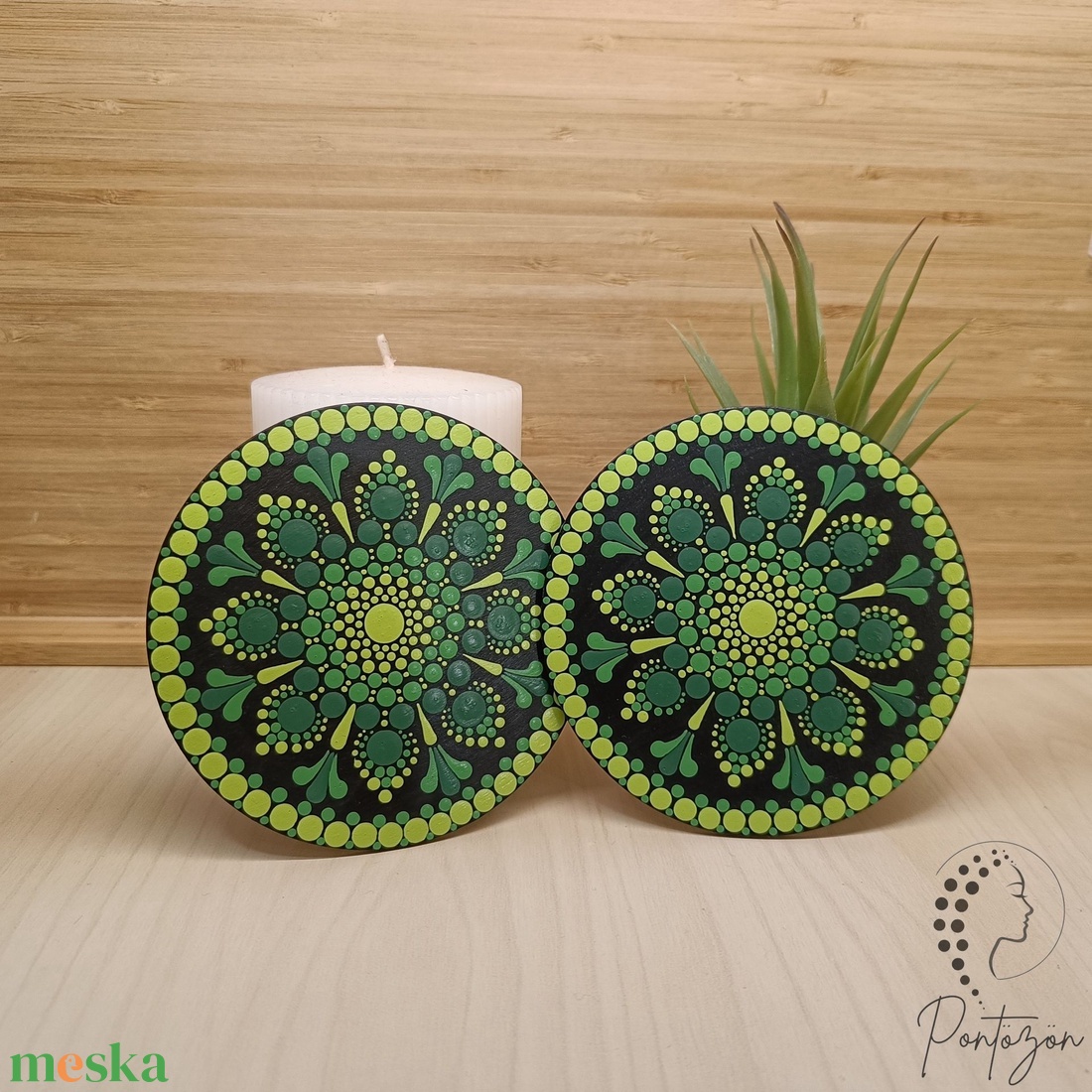 Zöld pontozott poháralátét szett (2 db) - egyedi megrendelésre készült  - otthon & életmód - konyhafelszerelés, tálalás - tálalás - tányér- és poháralátét - Meska.hu
