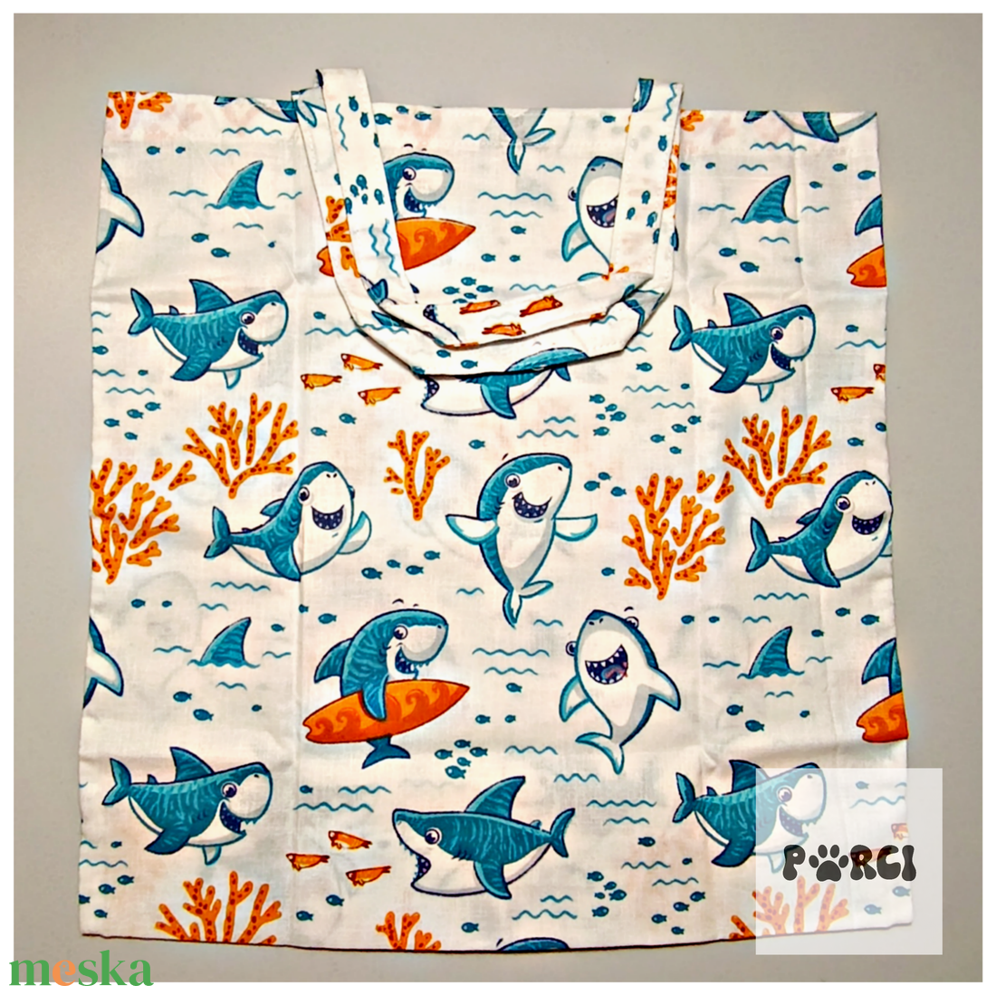 bevásárló szatyor-cápás - táska & tok - bevásárlás & shopper táska - shopper, textiltáska, szatyor - Meska.hu