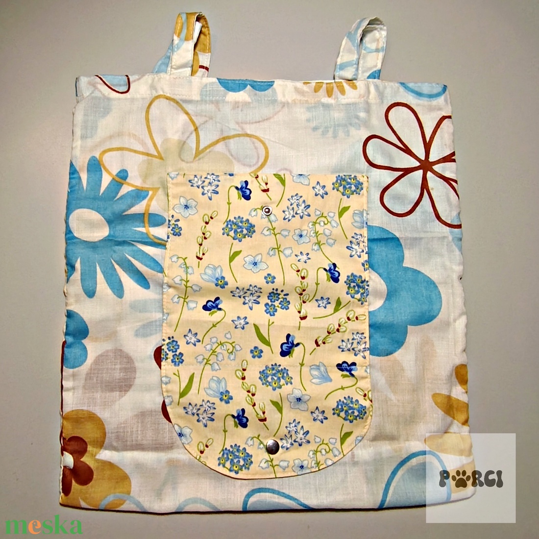 összehajtható szatyor - virágos - táska & tok - bevásárlás & shopper táska - shopper, textiltáska, szatyor - Meska.hu