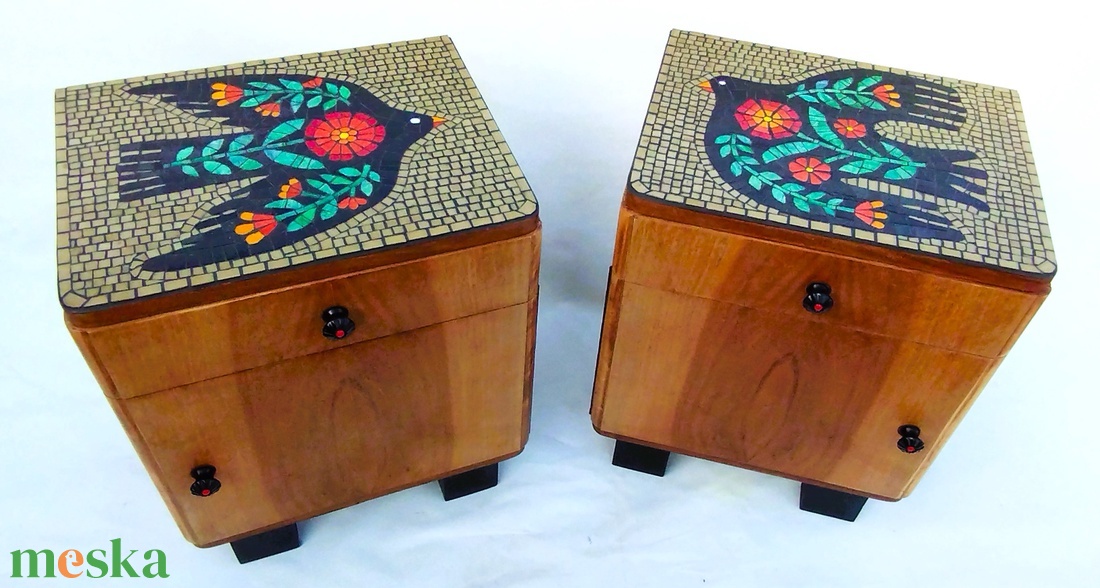 FOGLALVA! Mozaikkal dekorált, art deco éjjeliszekrény pár - otthon & életmód - bútor - szekrény - Meska.hu
