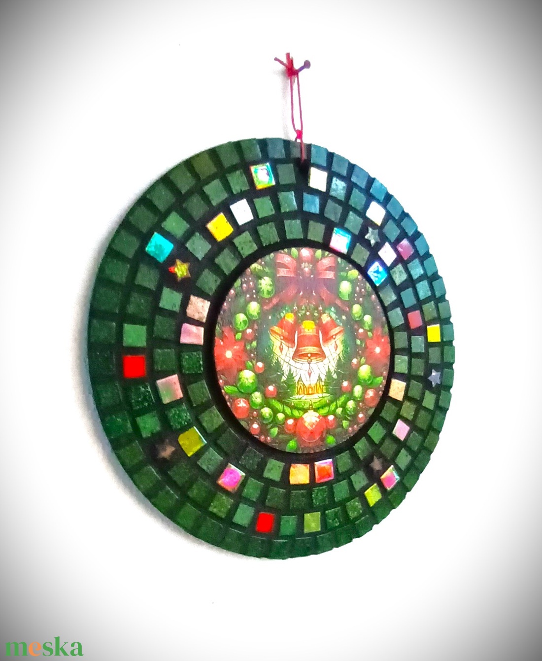 Mozaikos karácsonyi ajtódísz  kézzel készült ünnepi dekoráció - karácsony - karácsonyi lakásdekoráció - karácsonyi ajtódíszek - Meska.hu