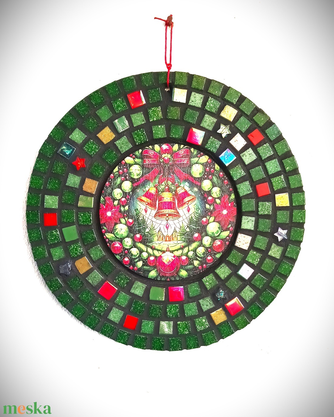 Mozaikos karácsonyi ajtódísz  kézzel készült ünnepi dekoráció - karácsony - karácsonyi lakásdekoráció - karácsonyi ajtódíszek - Meska.hu