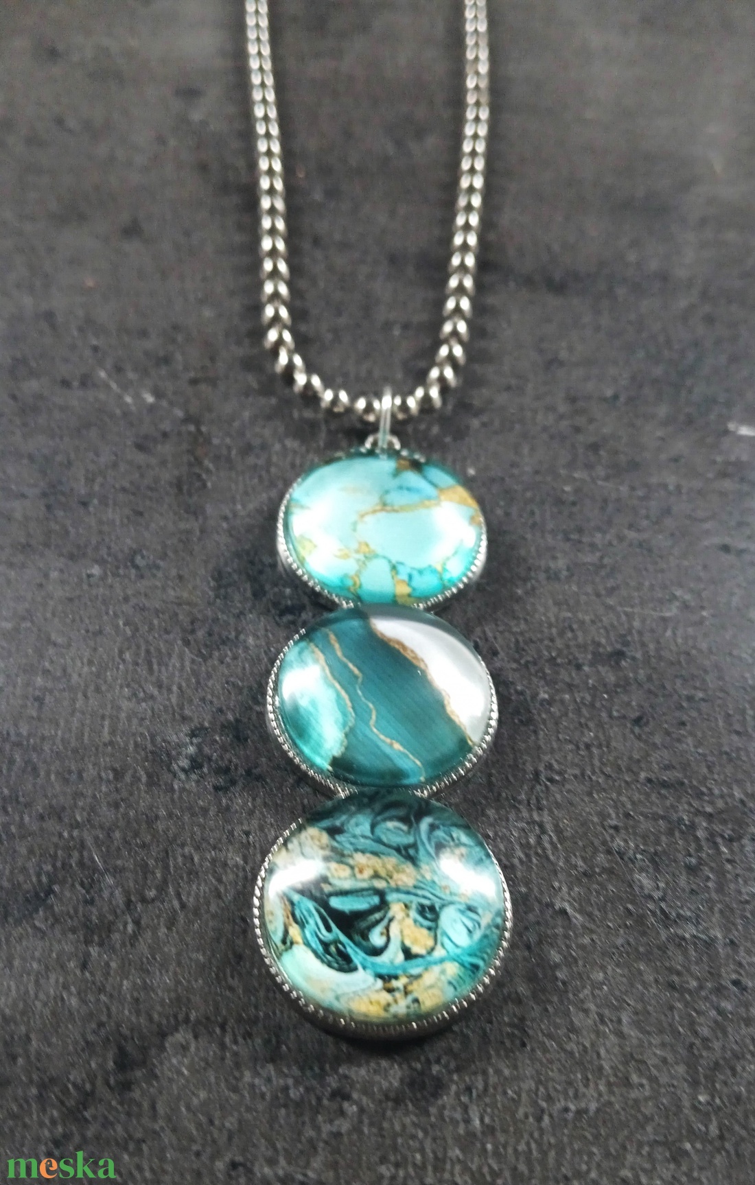 Három köves design medál, golyós láncon - INGYEN POSTA - ékszer - nyaklánc - medálos nyaklánc - Meska.hu