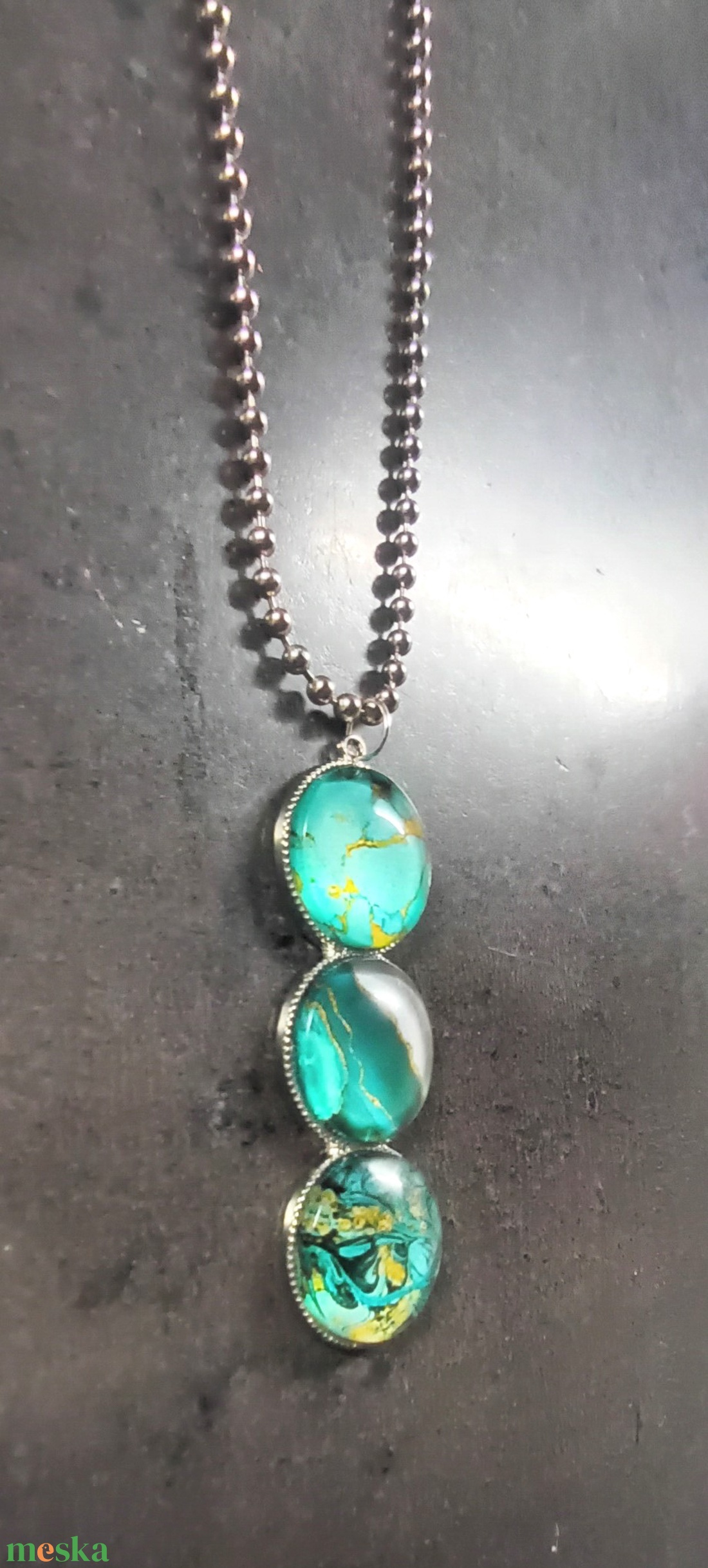 Három köves design medál, golyós láncon - INGYEN POSTA - ékszer - nyaklánc - medálos nyaklánc - Meska.hu