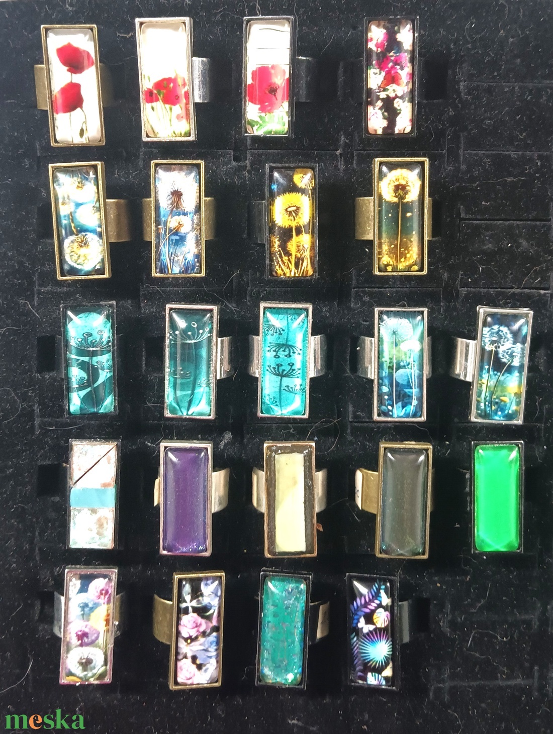 Festett üveg gyűrűk (2,5x1 cm) - INGYEN POSTA - ékszer - gyűrű - üveglencsés gyűrű - Meska.hu