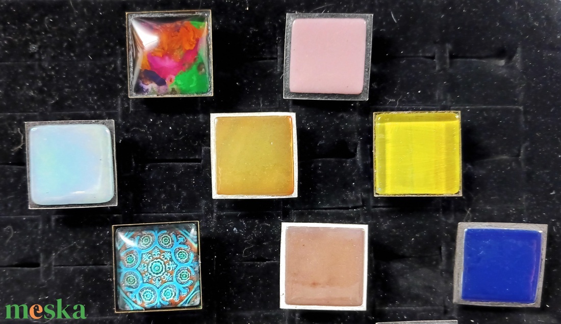 Üvegmozaik gyűrűk több színben (2,5x2,5 cm)   - ékszer - gyűrű - üveglencsés gyűrű - Meska.hu