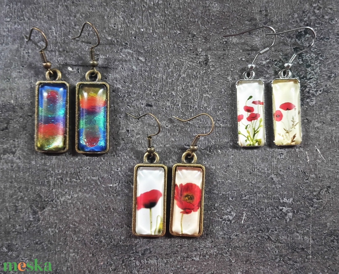 Festett üveg fülbevaló - téglalap (f40)  több féle / INGYEN POSTA! - ékszer - fülbevaló - lógó fülbevaló - Meska.hu