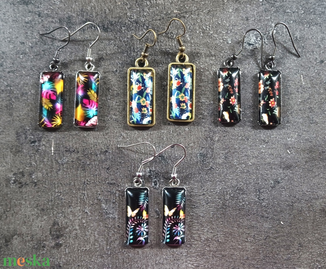 Festett üveg fülbevaló - téglalap (f40)  több féle / INGYEN POSTA! - ékszer - fülbevaló - lógó fülbevaló - Meska.hu