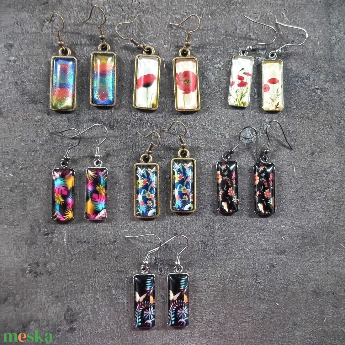 Festett üveg fülbevaló - téglalap (f40)  több féle / INGYEN POSTA! - ékszer - fülbevaló - lógó fülbevaló - Meska.hu