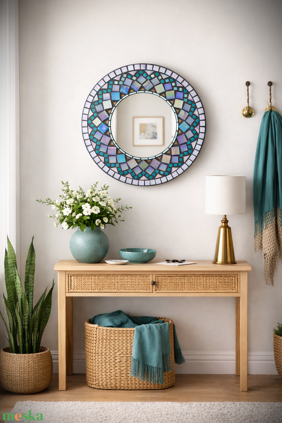 Kör alakú falitükör, eozinos mozaikokkal - otthon & életmód - dekoráció - tükör - Meska.hu