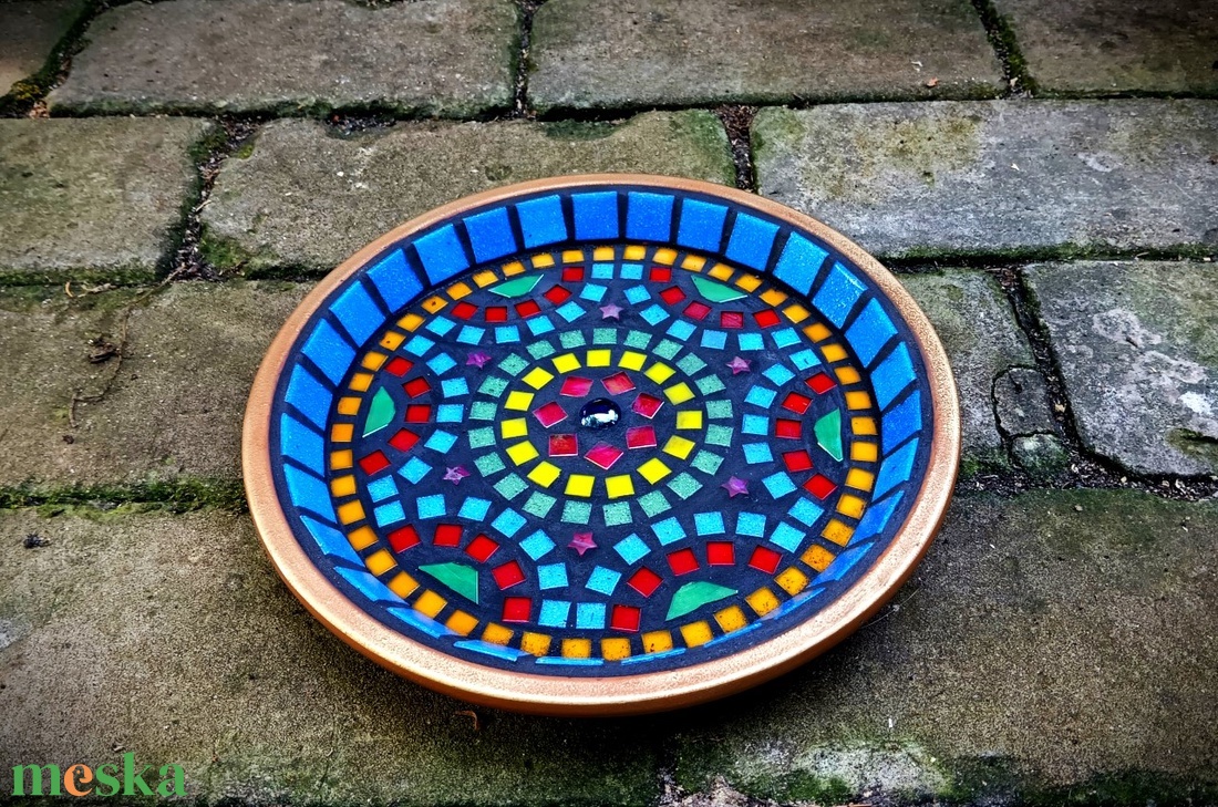 REKREDENC - Színes mozaikos madáritató tál 25 cm - otthon & életmód - ház & kert - madáretető & itató - Meska.hu