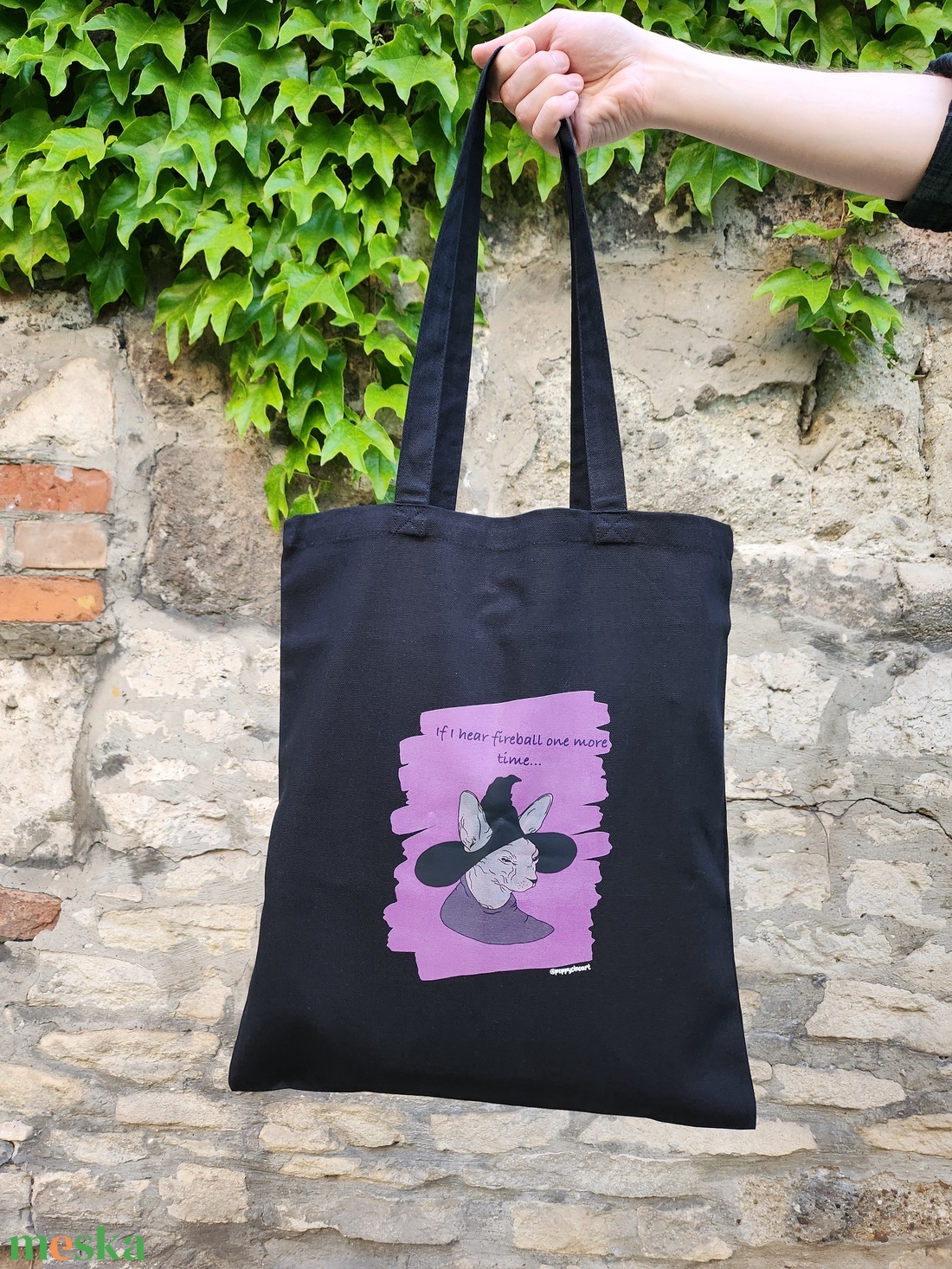 Vászonszatyor boszorkány macska mintával - táska & tok - bevásárlás & shopper táska - shopper, textiltáska, szatyor - Meska.hu