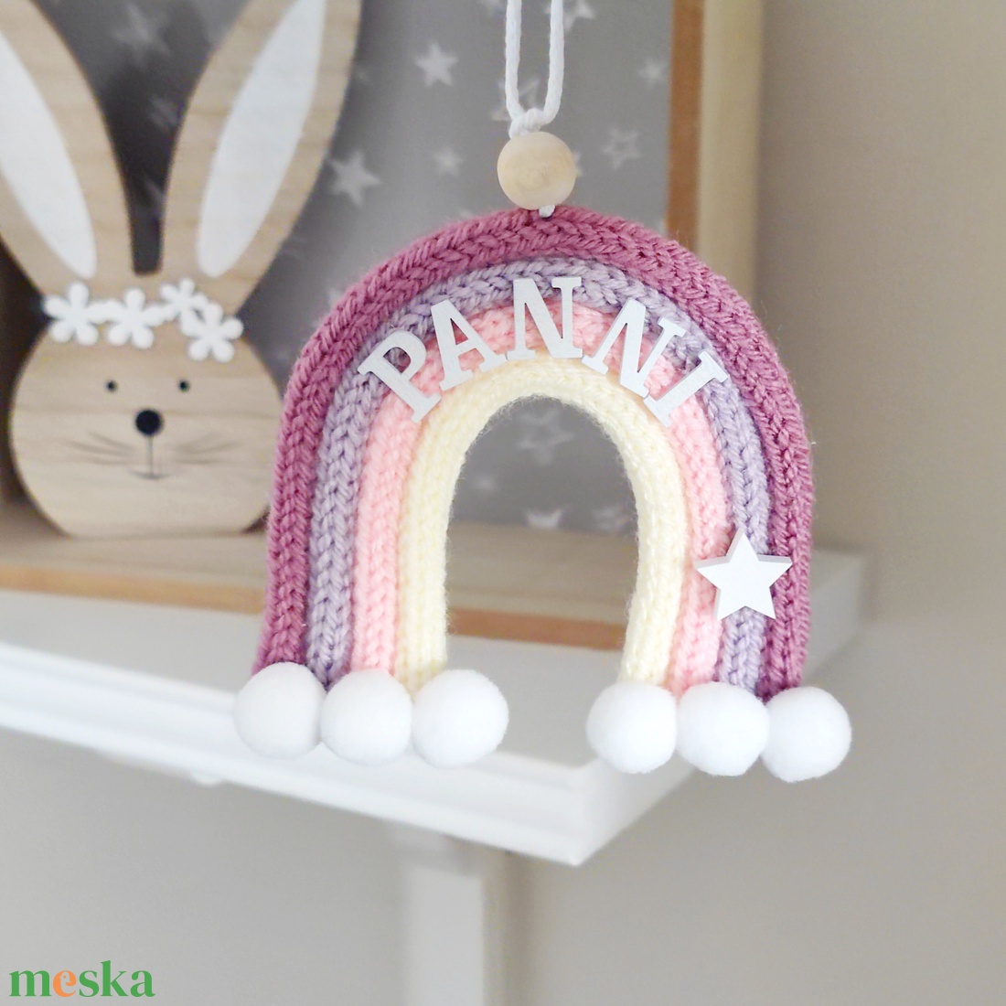 Mályvacukor szivárvány falidísz - névre szóló S - baba - mama - babaszoba dekoráció - babanév dekoráció - Meska.hu