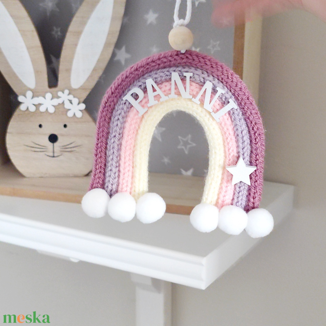 Mályvacukor szivárvány falidísz - névre szóló S - baba - mama - babaszoba dekoráció - babanév dekoráció - Meska.hu