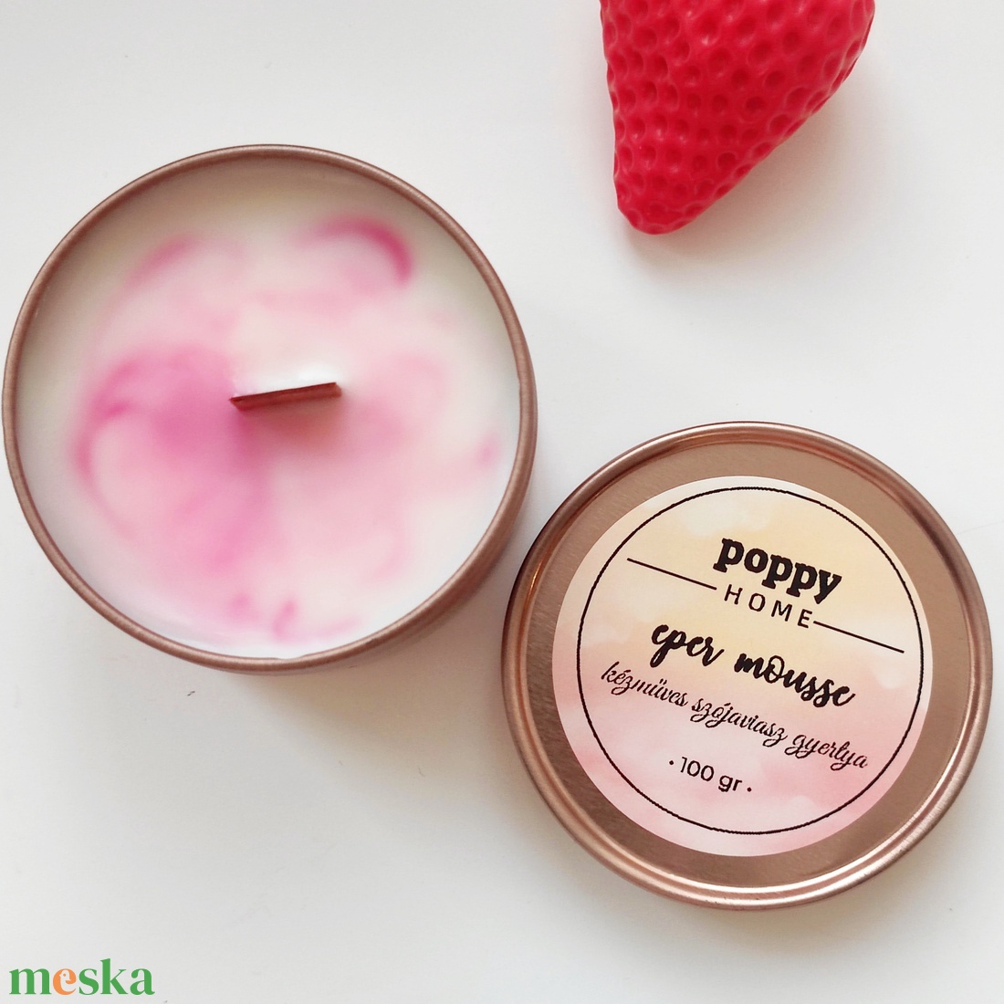 Eper mousse fa kanócos szójaviasz gyertya - otthon & életmód - gyertya, illat, aroma - gyertya - Meska.hu