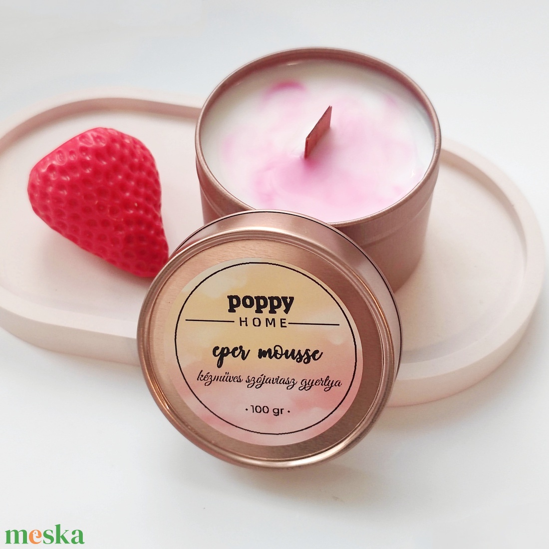 Eper mousse fa kanócos szójaviasz gyertya - otthon & életmód - gyertya, illat, aroma - gyertya - Meska.hu