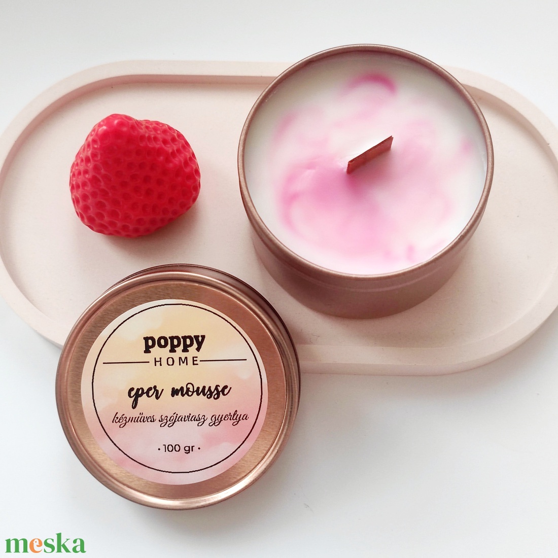 Eper mousse fa kanócos szójaviasz gyertya - otthon & életmód - gyertya, illat, aroma - gyertya - Meska.hu
