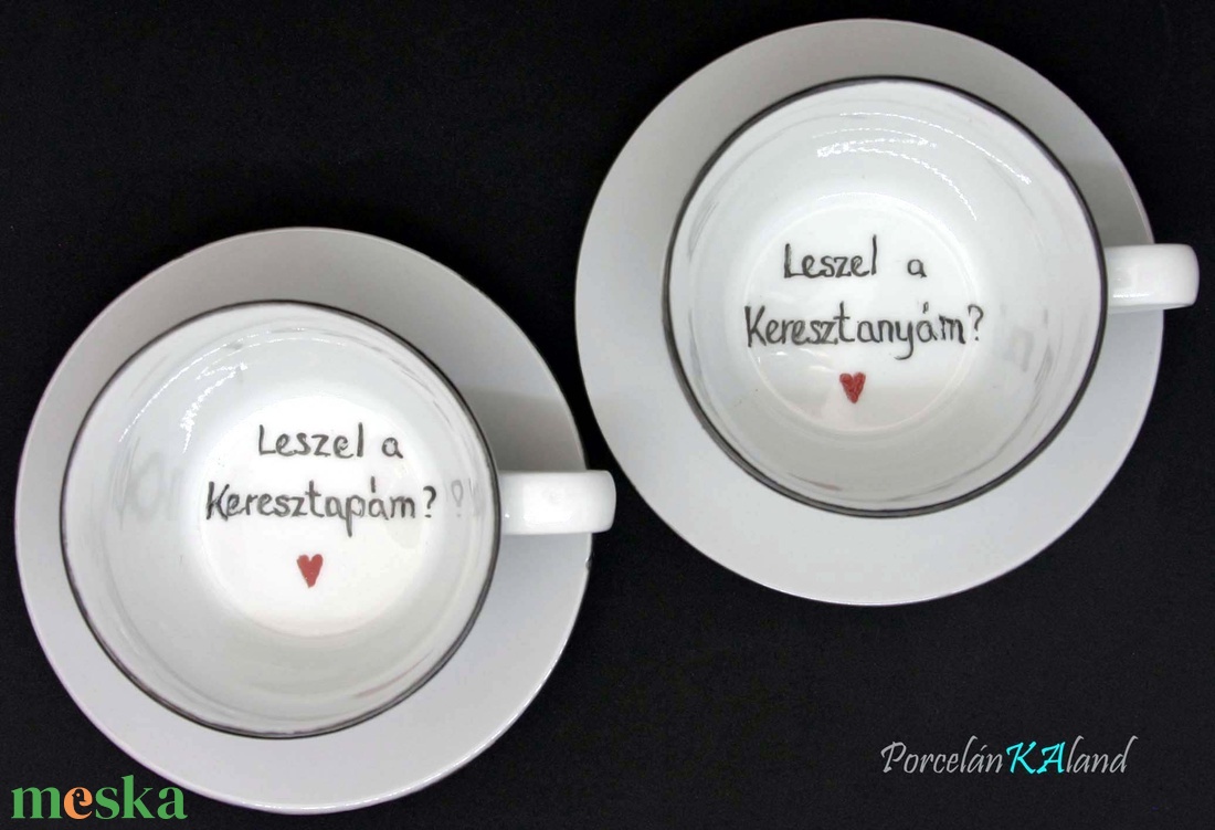 Keresztszülő-felkérő kávéscsésze pár - otthon & életmód - konyhafelszerelés, tálalás - tálalás - tányér & étkészlet - Meska.hu