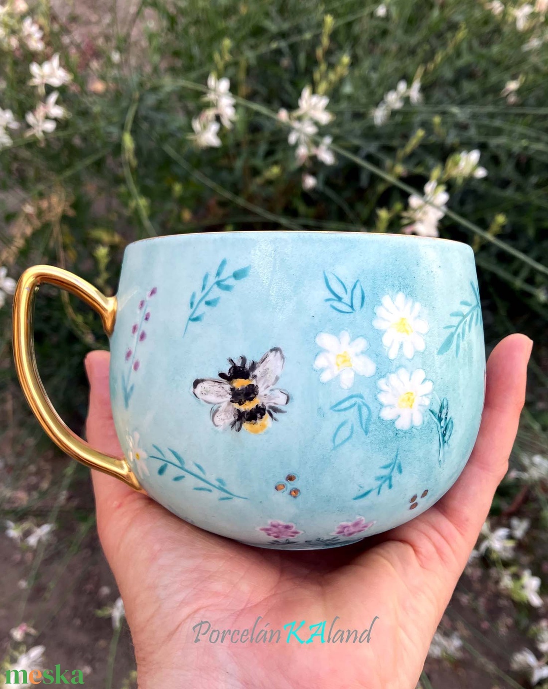 Méhecskés türkiz reggeliző készlet - otthon & életmód - konyhafelszerelés, tálalás - tálalás - tányér & étkészlet - Meska.hu