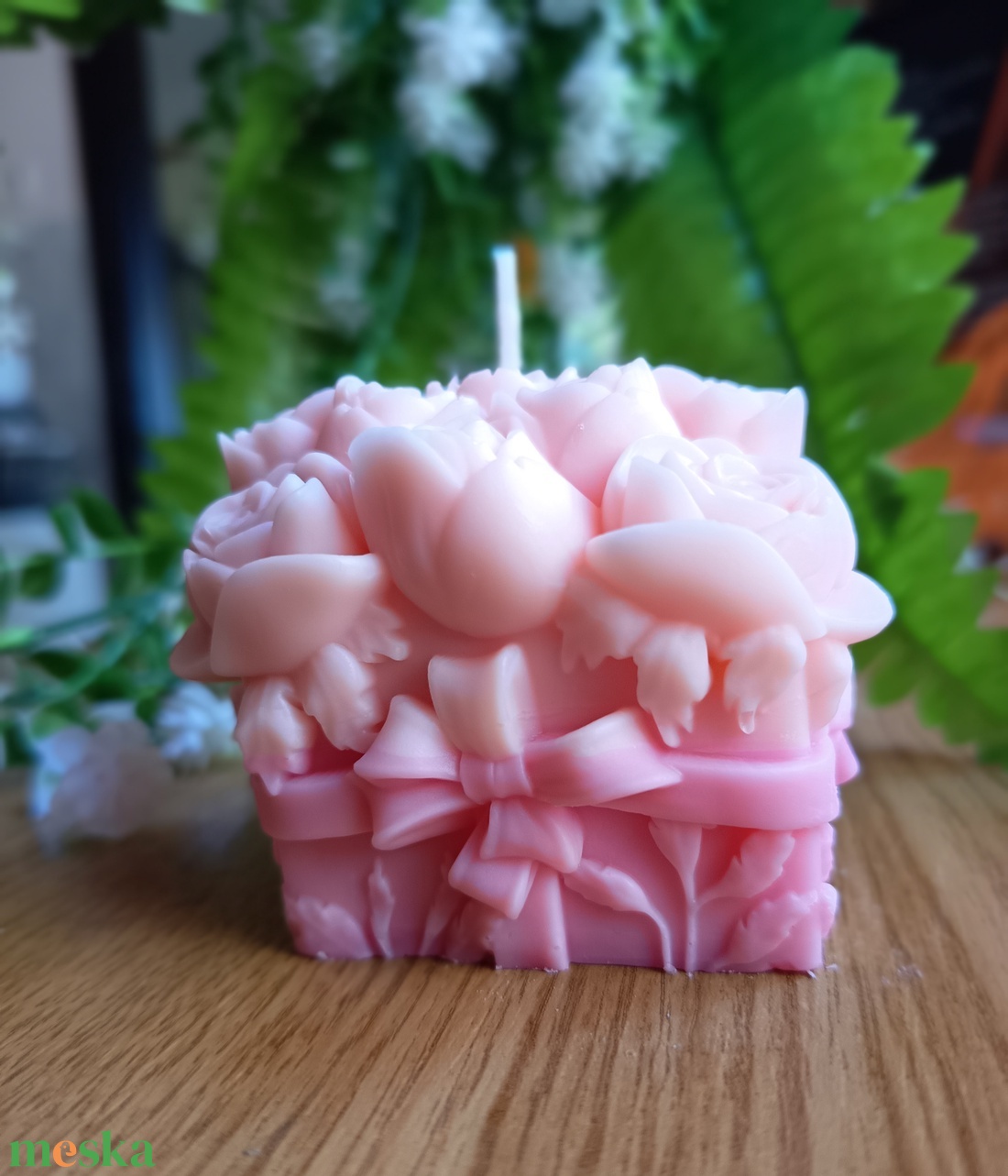 Rózsaszín Virágcsokor Gyertya Masnival � Kézzel Öntött Design Gyertya - otthon & életmód - gyertya, illat, aroma - gyertya - Meska.hu