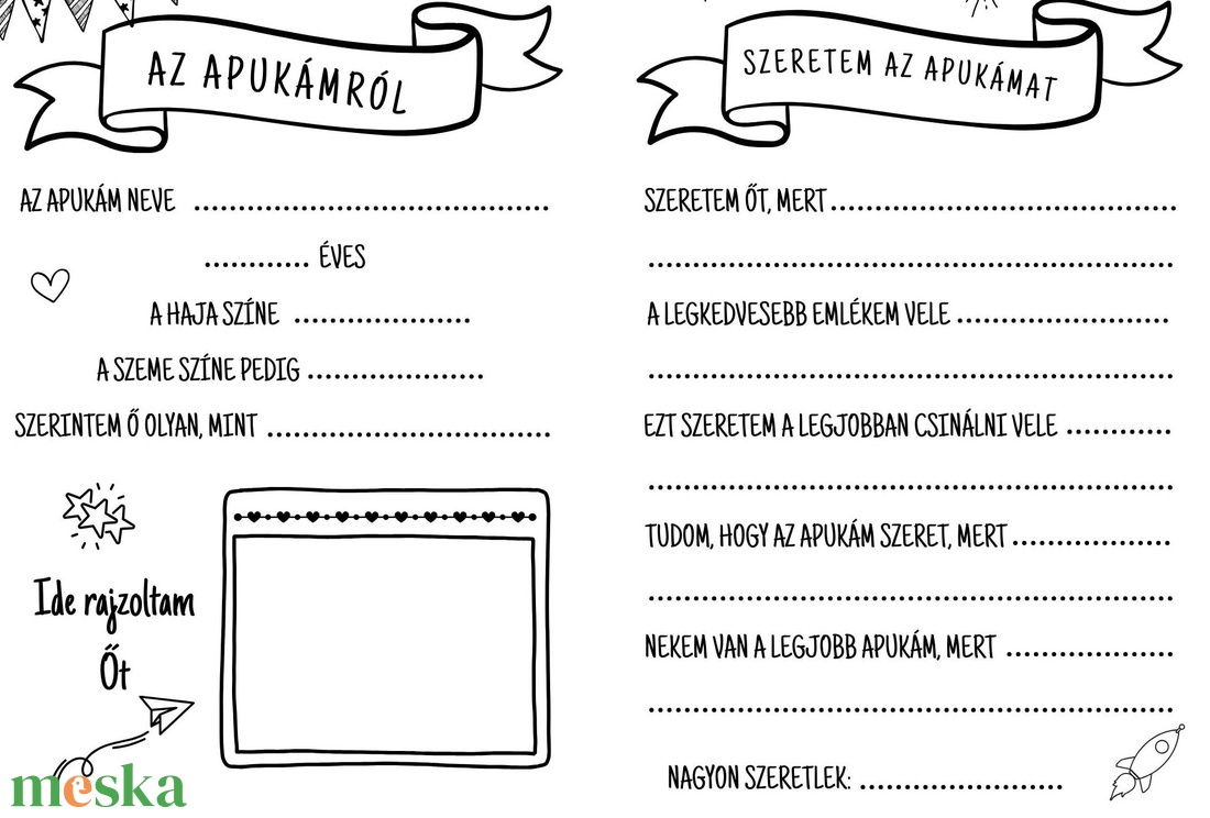 Azonnal nyomtatható Apák napi ajándék, szinezhető képeslap, letölthető PDF sablon, személyre szabható ajándék gyerektől - otthon & életmód - papír, írószer - ajándékozás kellékei - képeslap, üdvözlőlap - Meska.hu