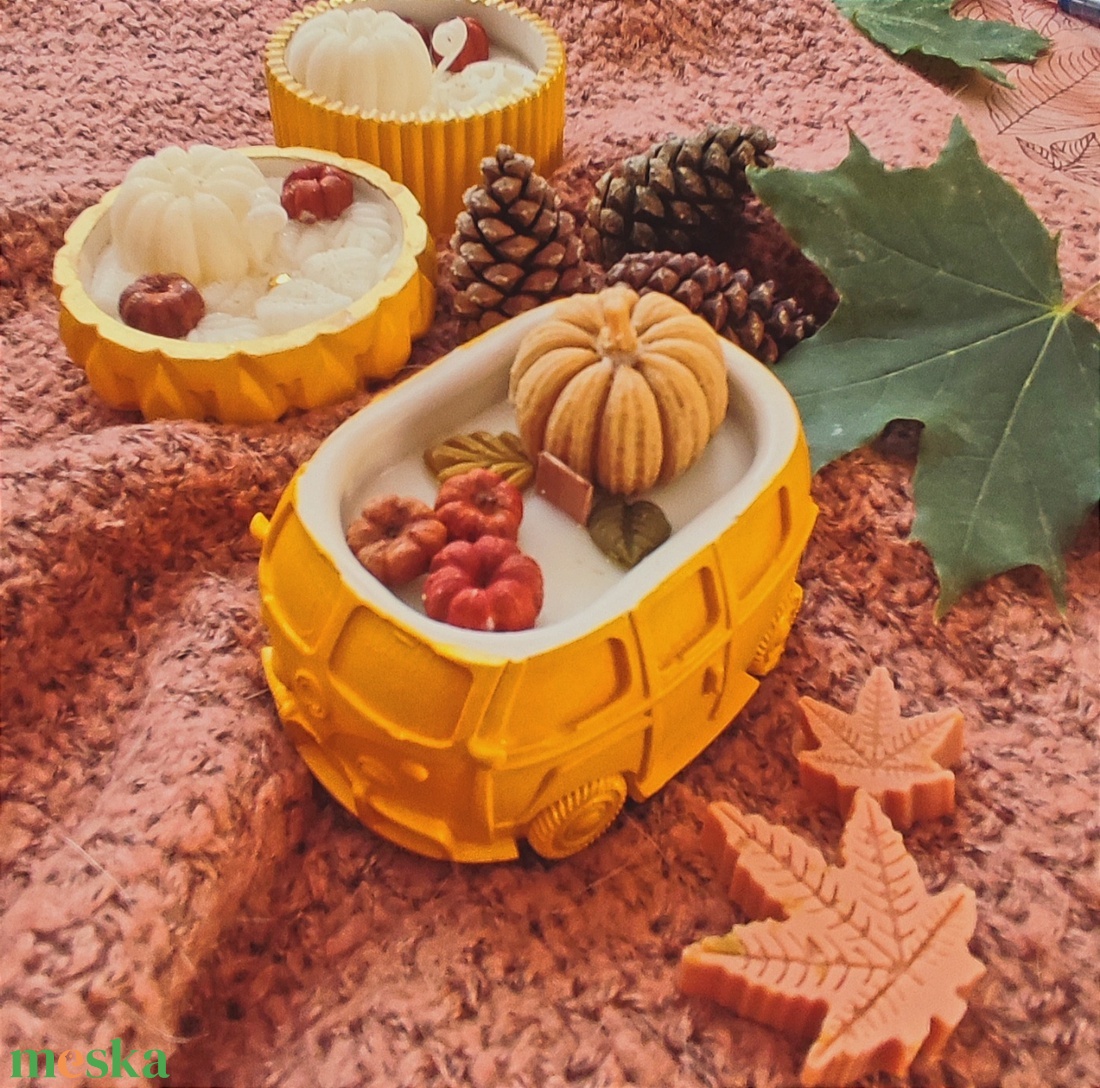 Vidám, őszi szójagyertya, sütőtök díszítéssel - otthon & életmód - gyertya, illat, aroma - gyertya - Meska.hu