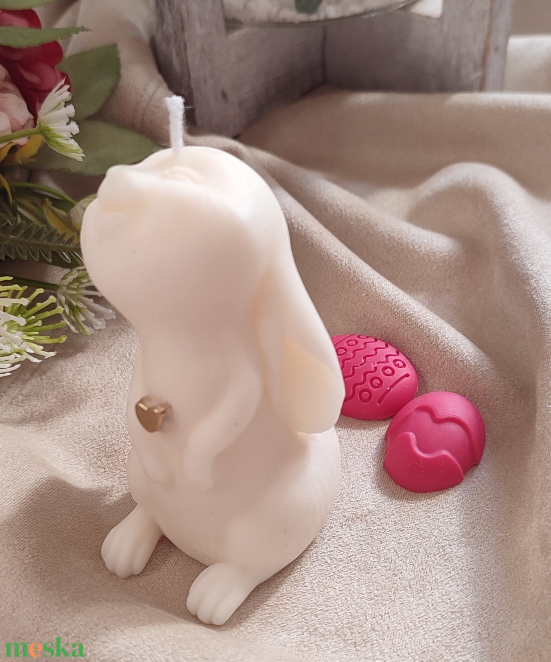 Aranyszívű fehér húsvéti nyuszi - otthon & életmód - gyertya, illat, aroma - gyertya - Meska.hu