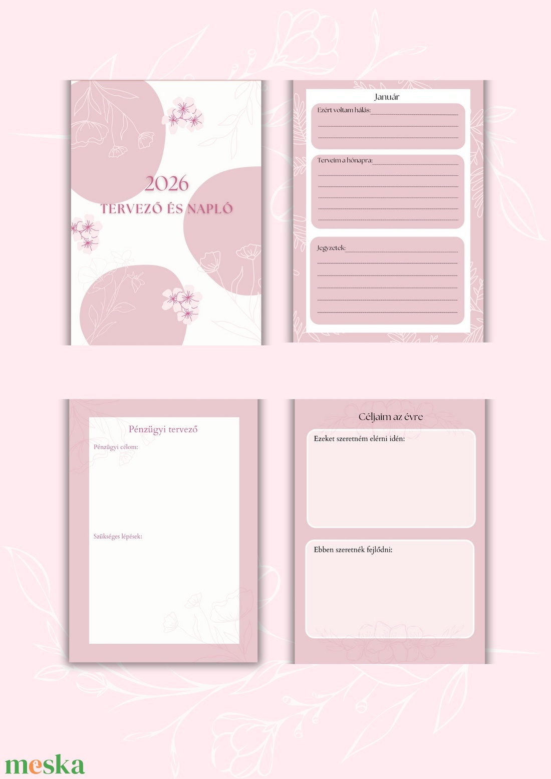 Pink napló és tervező 2026 - otthon & életmód - papír, írószer - jegyzetfüzet & napló - Meska.hu
