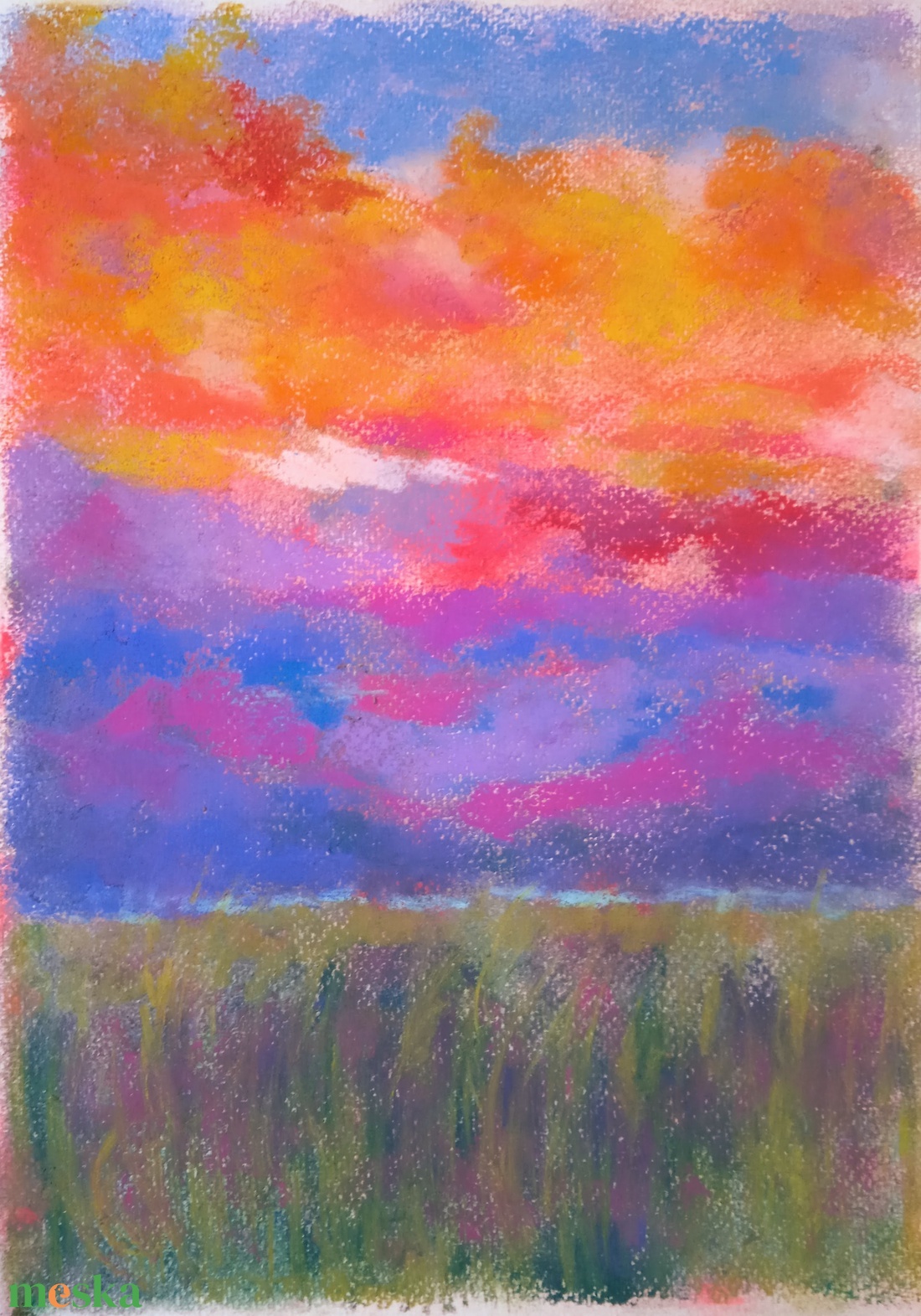 Színtanulmány - felhők és mező - művészet - festmény - pasztell - Meska.hu