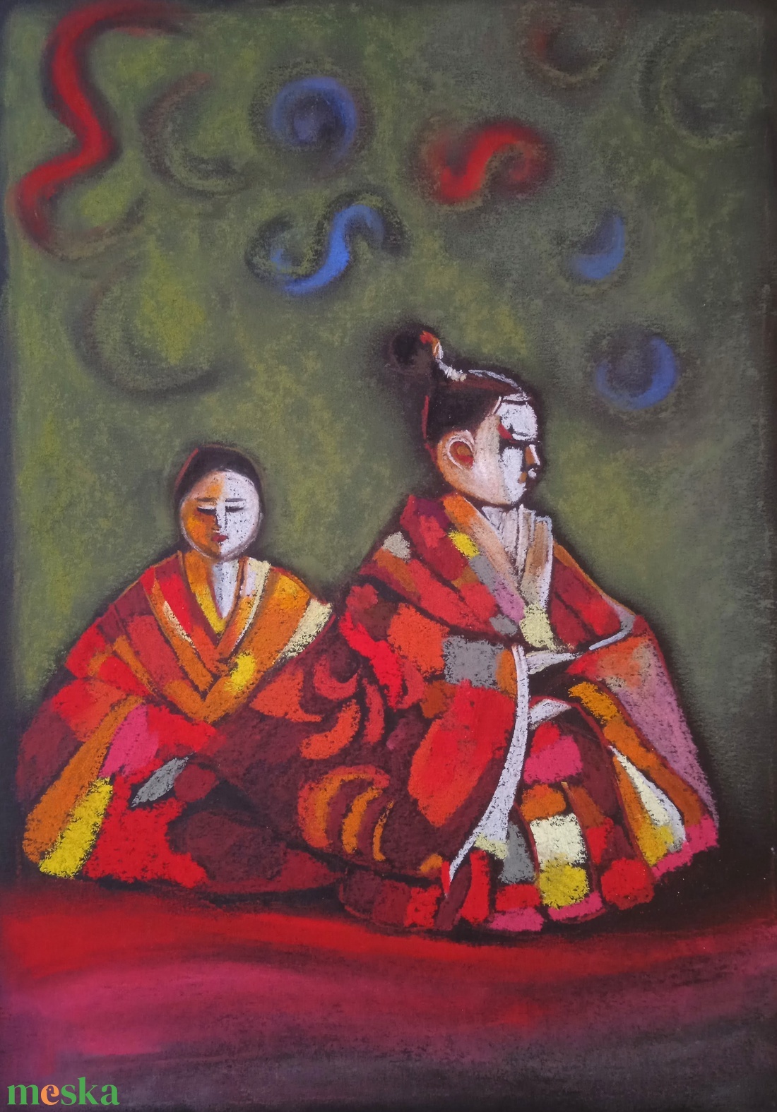 Japán babák - alaktanulmány - művészet - festmény - pasztell - Meska.hu