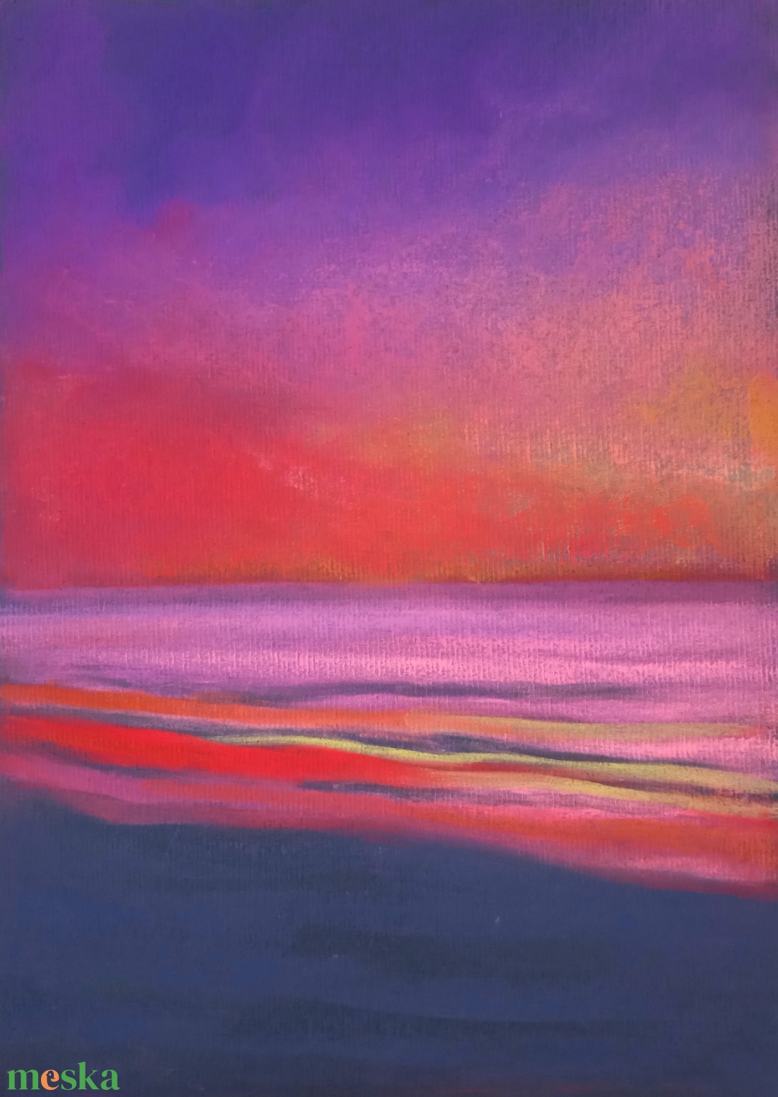 Naplemente és tenger - művészet - festmény - pasztell - Meska.hu